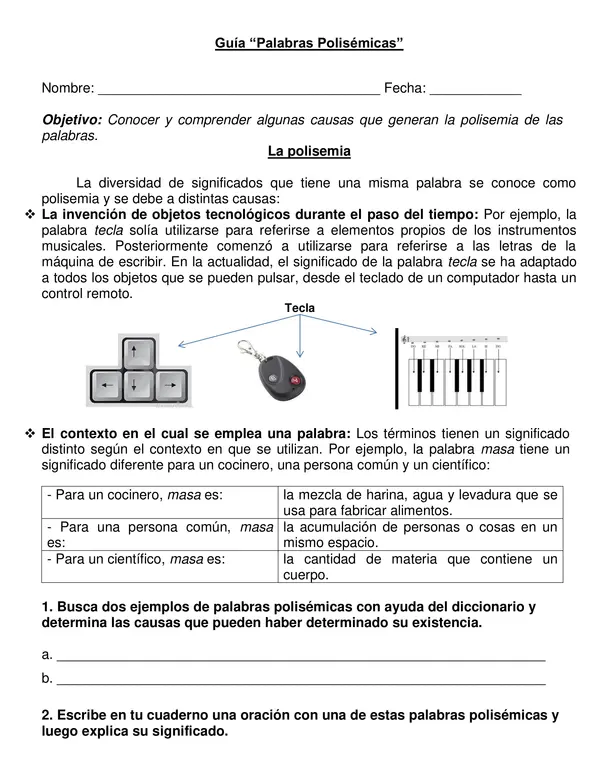 Guía "Palabras Polisémicas" cuarto año básico.