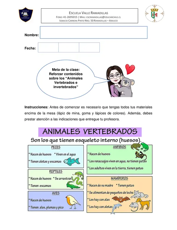 Guía vertebrados e invertebrados 2do Básico Ciencias Naturales