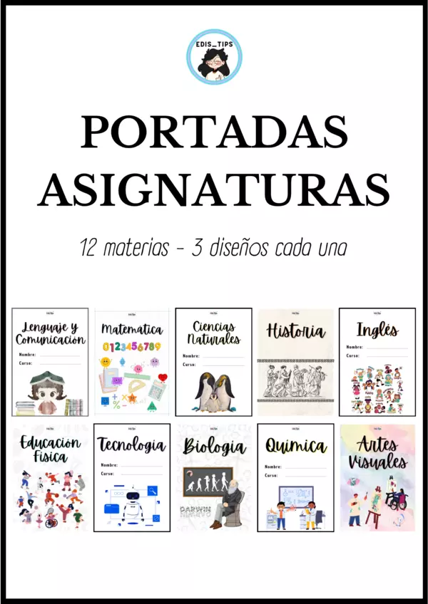 PORTADAS PARA ASIGNATURAS - 12 MATERIAS 