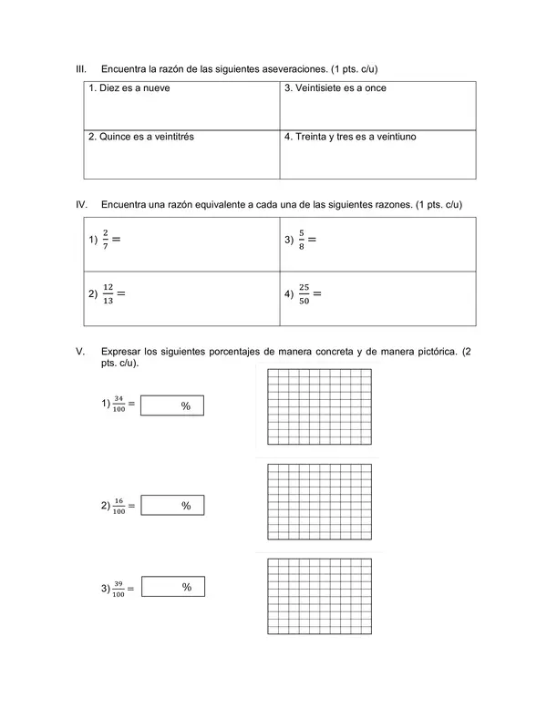 Evaluacion de Matematica 6 Basico: razones y proporciones