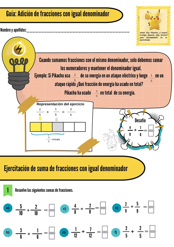 Guía adición de fracciones con igual denominador