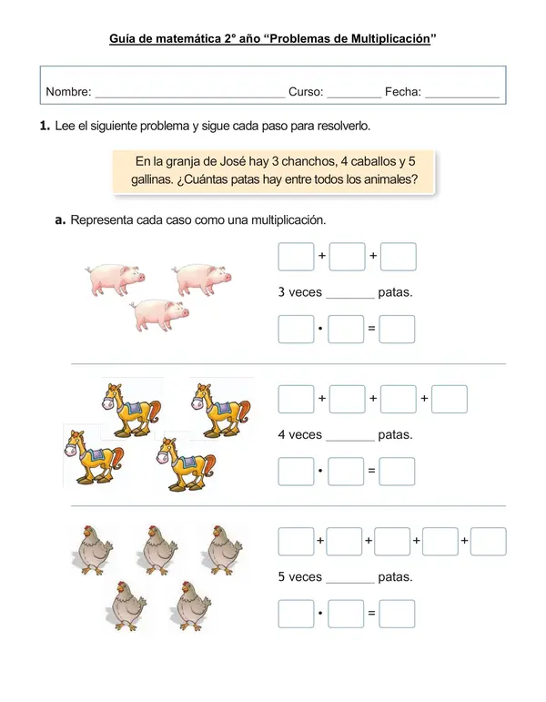 Guía 2°año "Problemas de multiplicación con suma reiterada" 