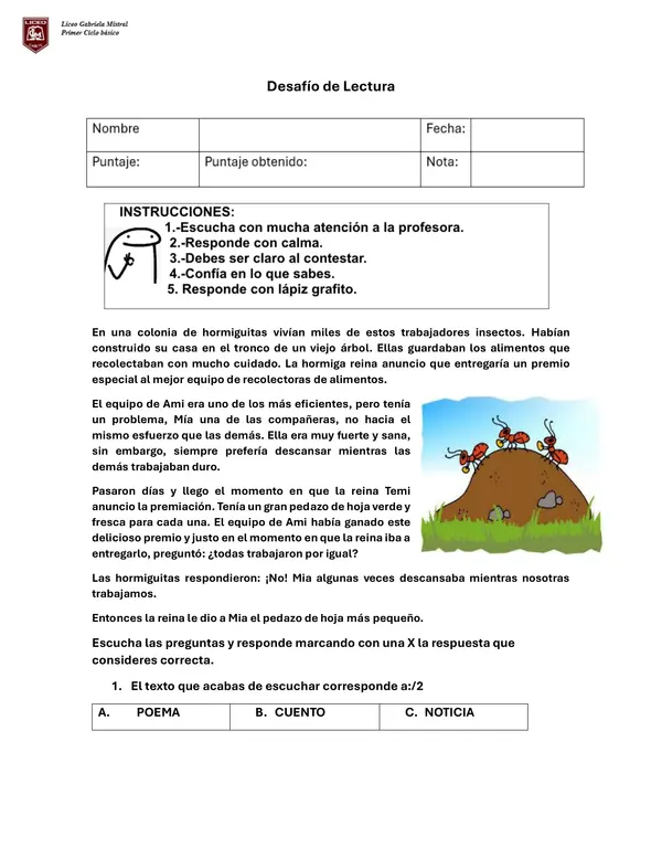 Desafio de lectura Un trabajo en equipo