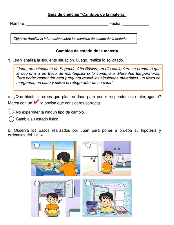 Guía "Cambios en la materia" Segundo año básico.