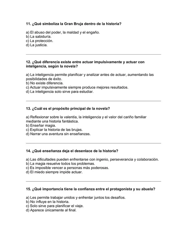 Prueba del libro "Las brujas" (Roald Dahl) 5° básico