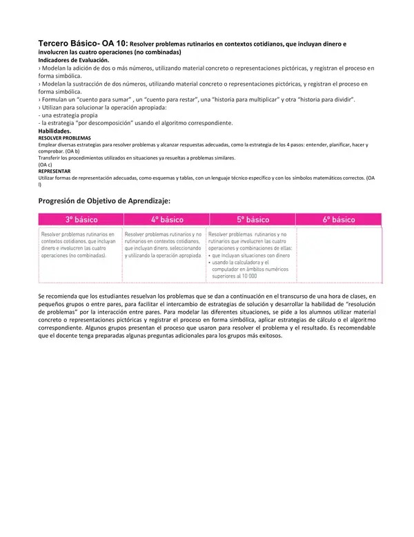 Proyecto Nivelación Matemática Tercero OA 10