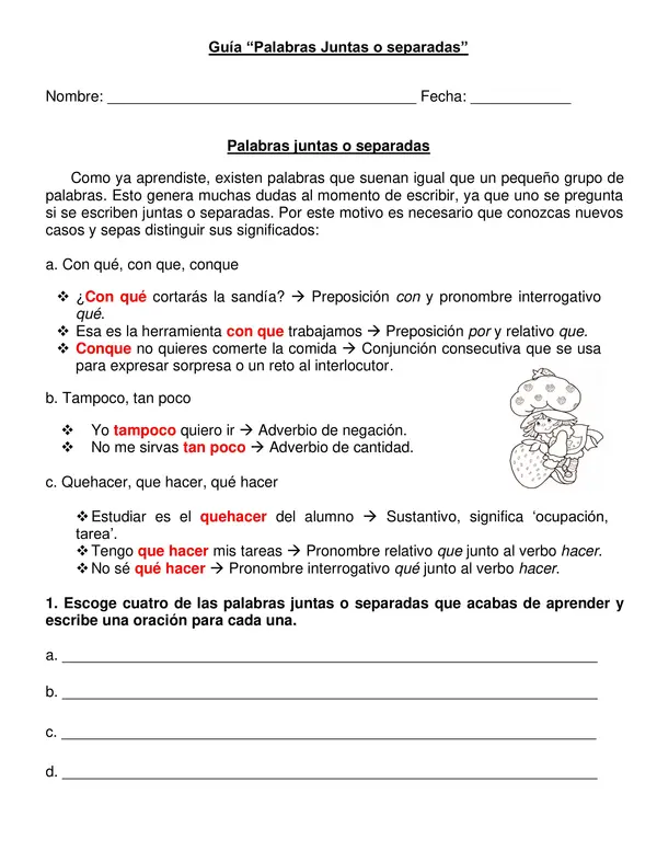 Guía "Palabras juntas o Separadas" Tercer-cuarto año básico.