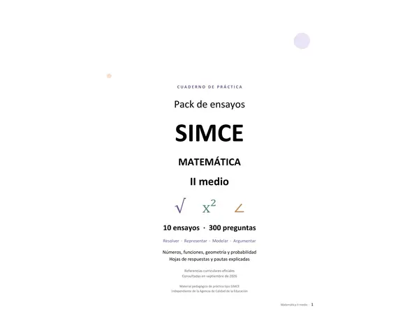 Pack 10 Ensayos SIMCE Matemática II Medio | 300 preguntas + pautas ✦ Editable