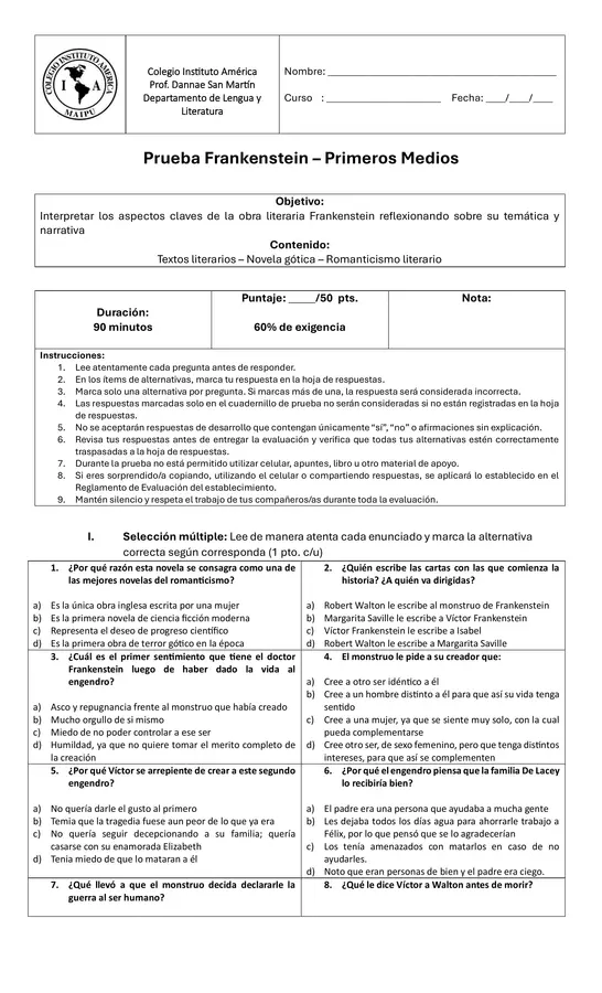 Frankenstein - Evaluación