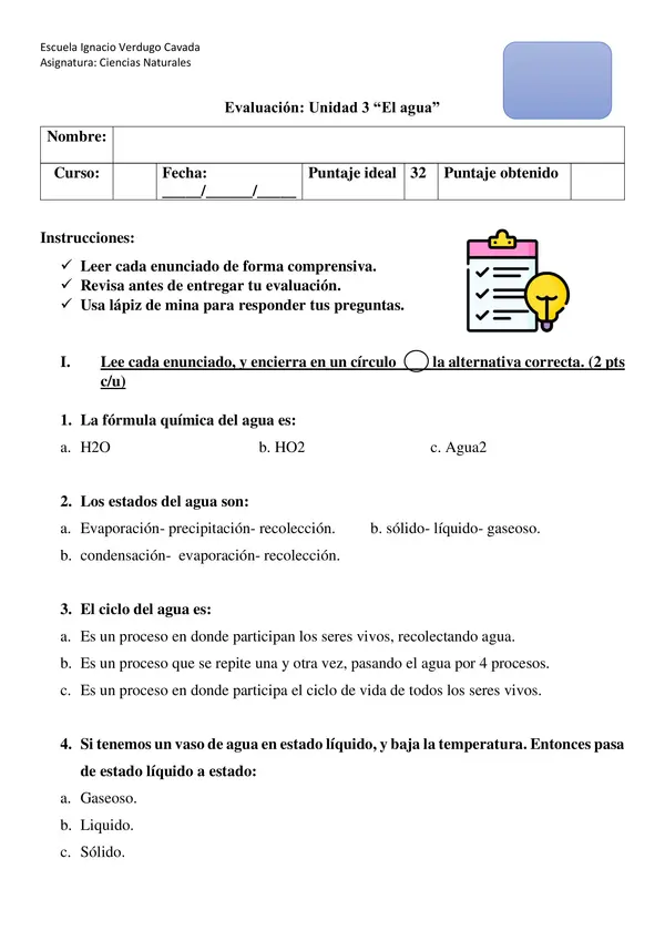 Evaluación El agua