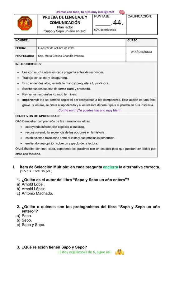 Prueba Sapo y Sepo un año entero