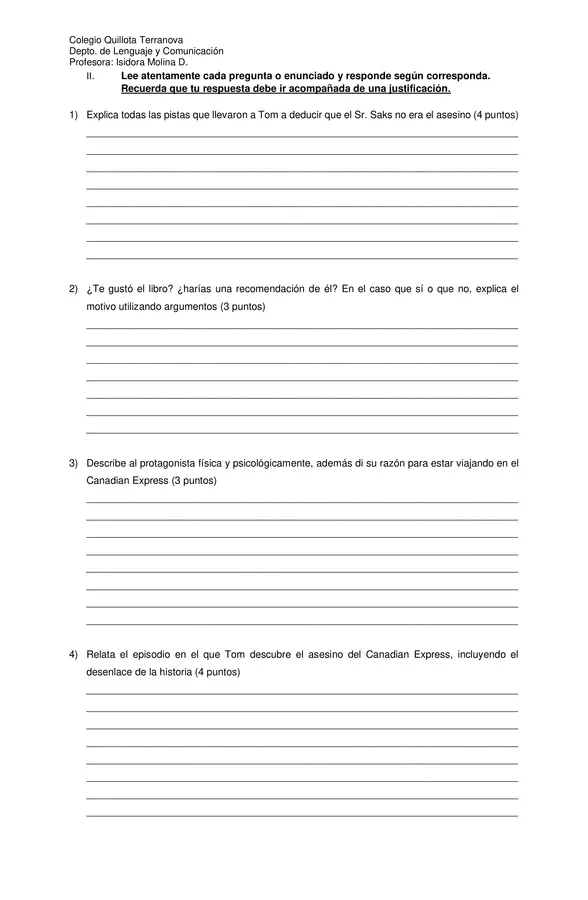 Evaluación Plan Lector "Asesinato en el Canadian Express"