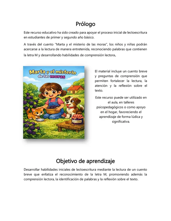 Cuento y Comprensión Lectora Letra M