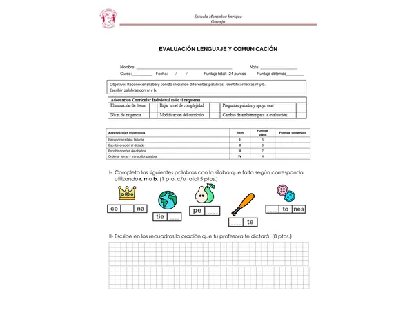 Evaluación lecciones perro y burro