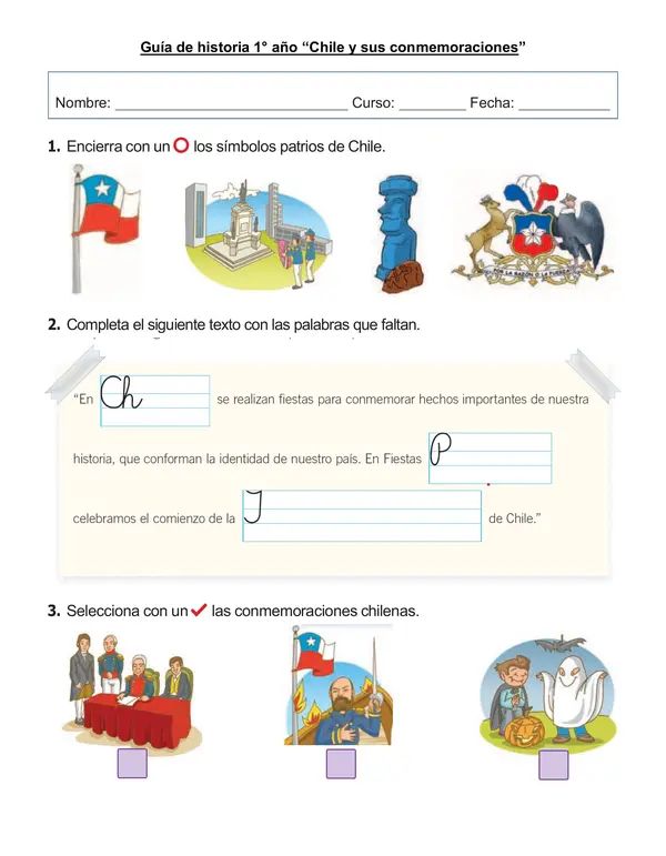 Guía de historia 1° año "Chile y sus conmemoraciones"