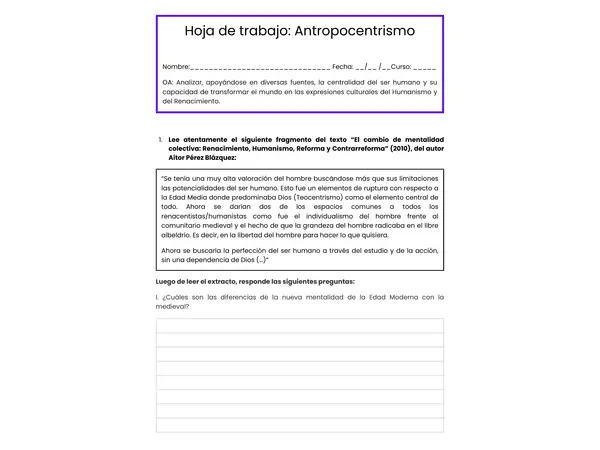 HOJA DE TRABAJO ANTROPOCENTRISMO