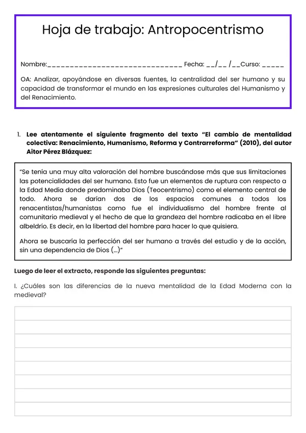 HOJA DE TRABAJO ANTROPOCENTRISMO