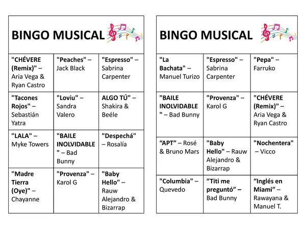 Bingo musical para jóvenes y adultos