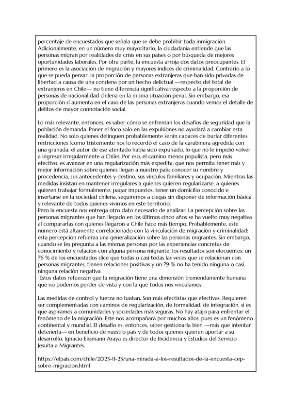 GUÍA DE COMPRENSIÓN LECTORA- COLUMNA DE OPINIÓN -MIGRACIÓN + PAUTA
