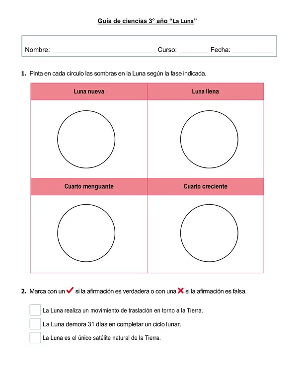 Guía de ciencias "La luna" 3°año