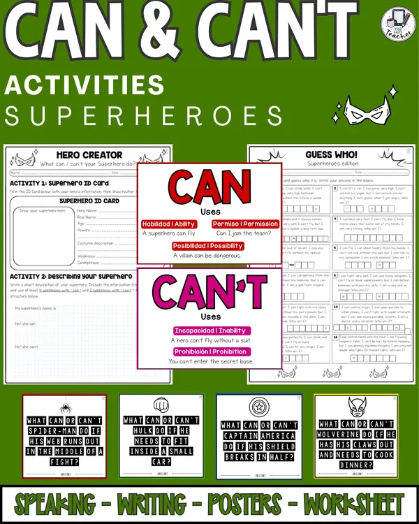Can & Can't con Superhéroes: Speaking, Writing y Guess Who