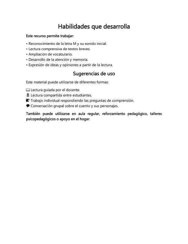 Cuento y Comprensión Lectora Letra M