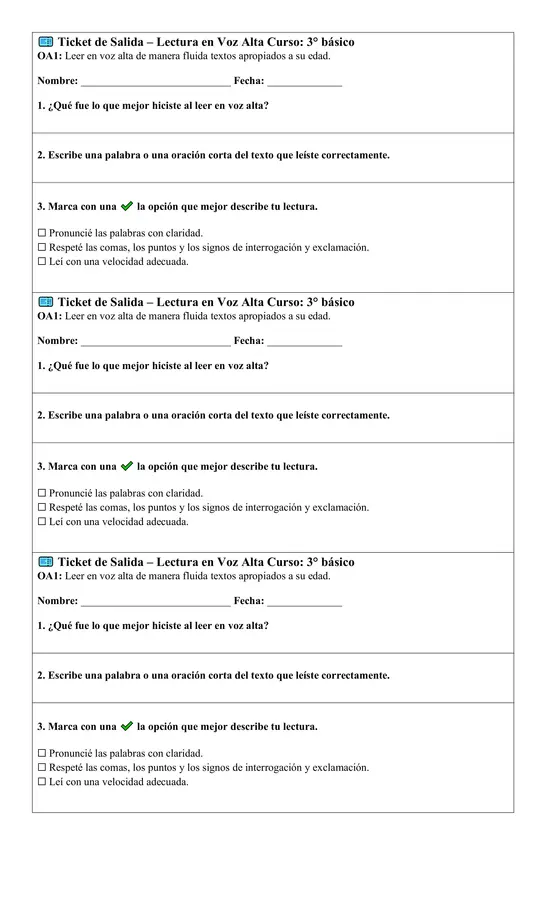 EVALUACIÓN FORMATIVA  LECTURA FLUIDA 3° BÁSICO