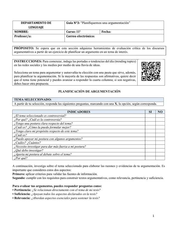 Planifiquemos una argumentación