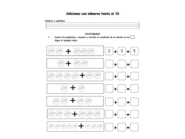 Adiciones con números hasta el 10