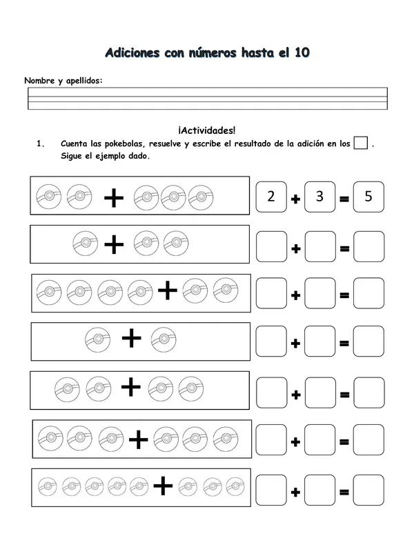 Adiciones con números hasta el 10