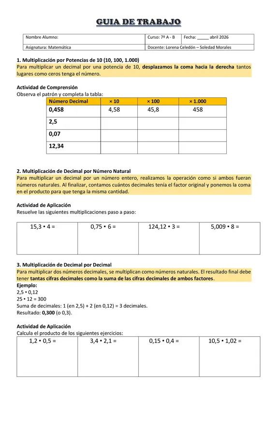 Multiplicaciones de números decimales 