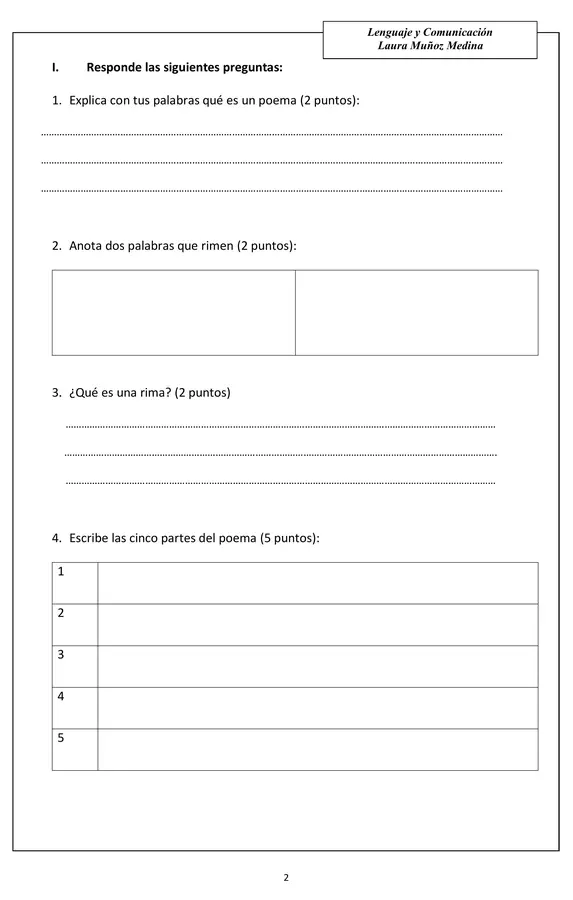 Evaluación Lenguaje El poema