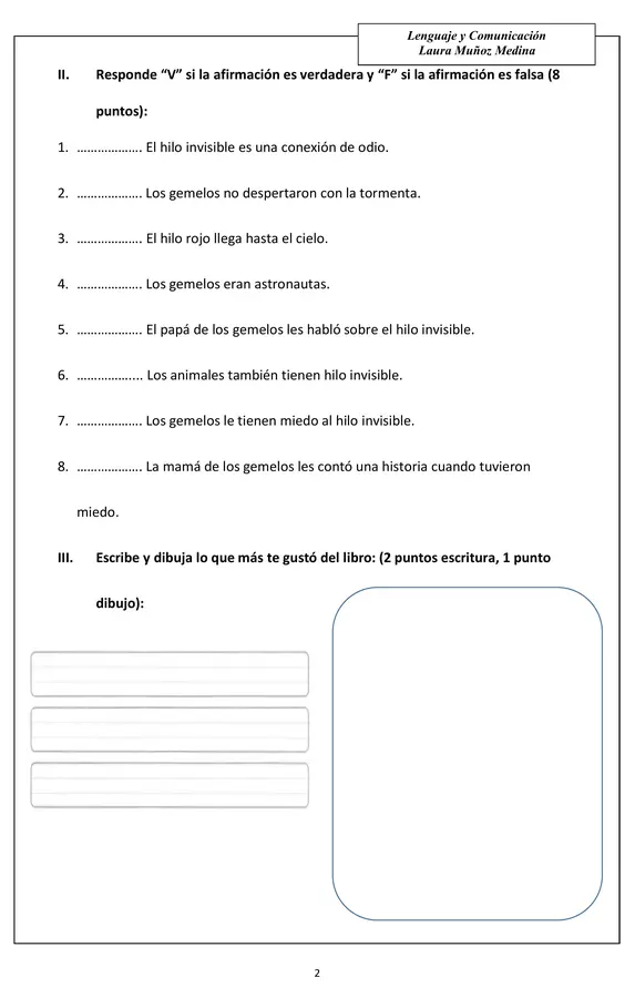 Evaluación El hilo invisible