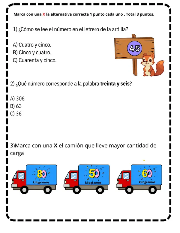 Prueba de segundo básico matemática números y operaciones y Longitud.