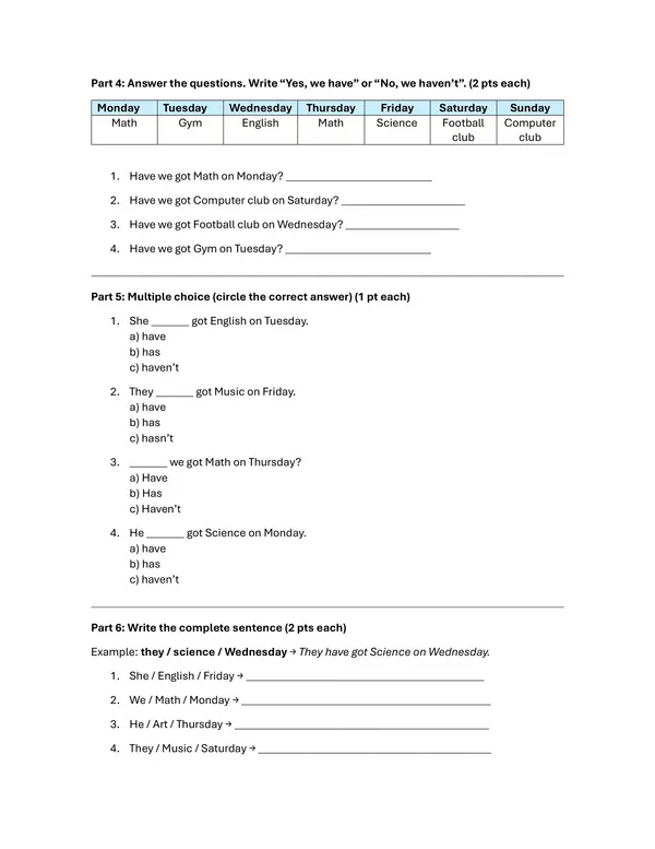 EVALUACIÓN INGLÉS 3° BÁSICO "SCHOOL DAYS"