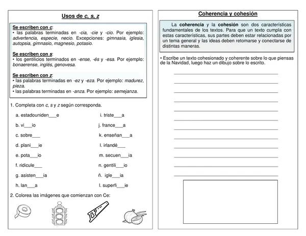 Guía de síntesis "Uso de c, s y z" "Coherencia y cohesión"