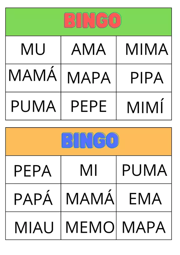 Bingo consonantes /M/P/