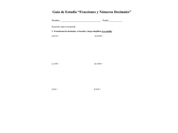 Guía de Fracciones y Decimales