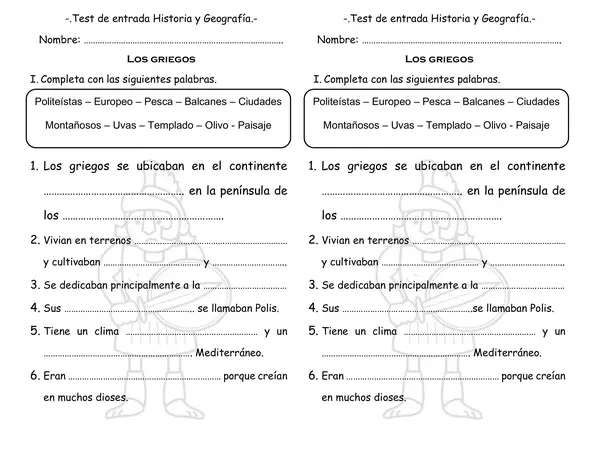 Test de entrada / Los griegos. 