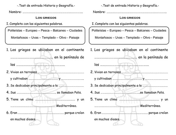 Test de entrada / Los griegos. 