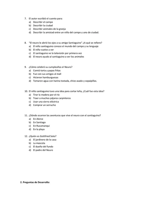 Evaluación plan lector "mi amigo el negro"