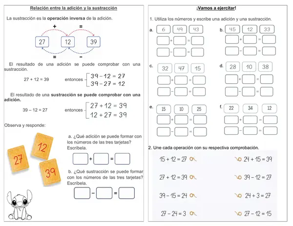 Guía 1° básico "Relación entre la adición y la sustracción"