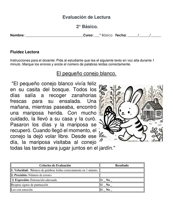 Evaluación de Lectura   2° Básico.