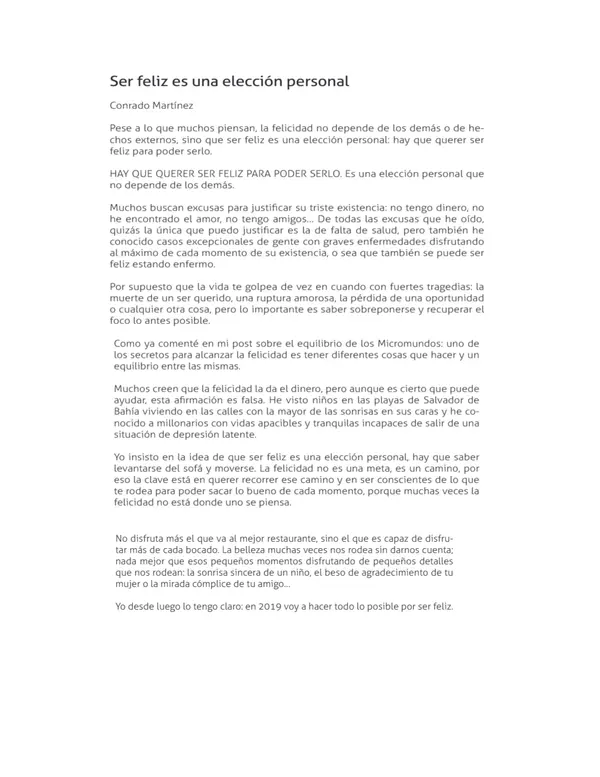 Texto "Se feliz es una elección personal"