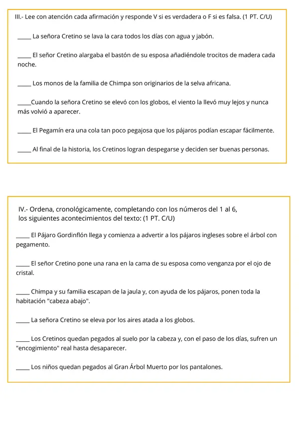 Prueba "Los cretinos" de Roald Dahl 