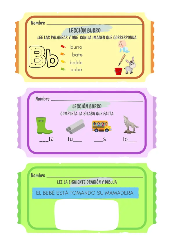 Ticket de Salida Lección Burro , Método Matte (Letra B)