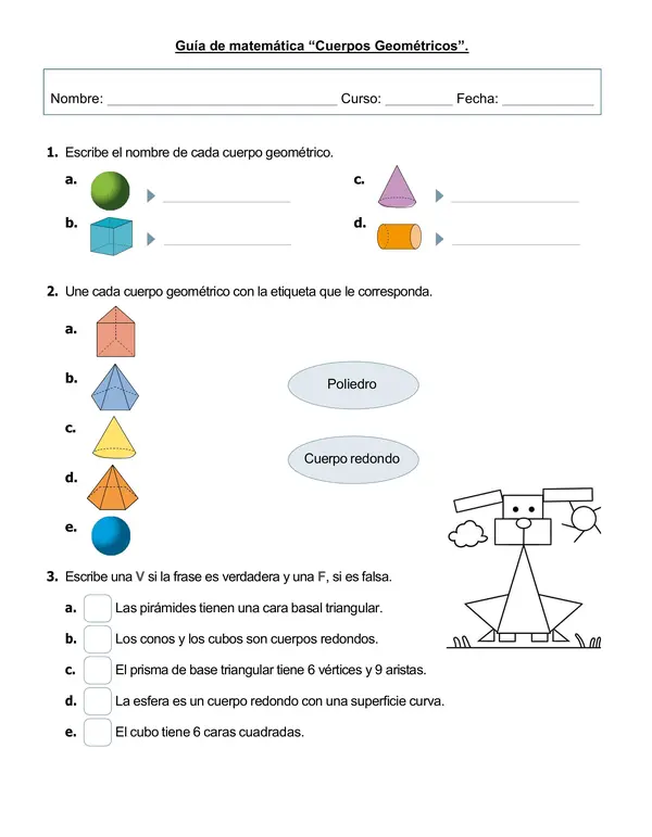 Guía de matemática 3° año "Cuerpos Geométricos"