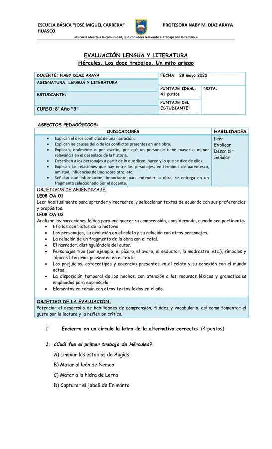 Evaluacion Hércules - Los 12 trabajos