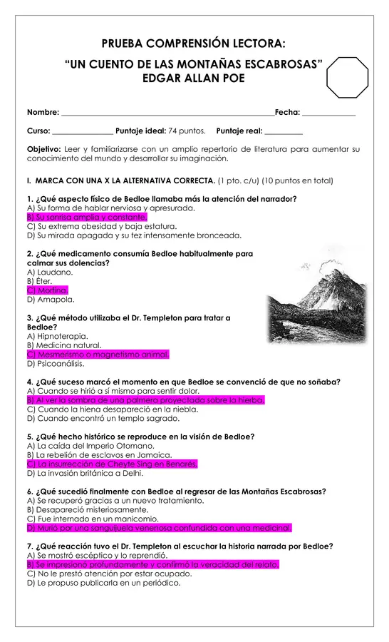 Prueba Lectura - Un cuento de las montañas escabrosas (Edgar Allan Poe)
