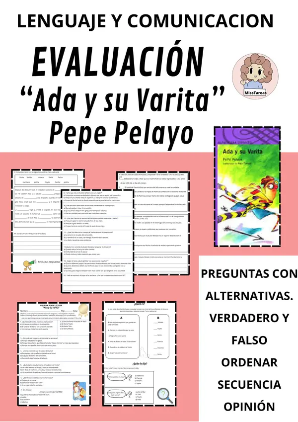 Evaluación Plan Lector: "Ada y su Varita" - Pepe Pelayo | 3° - 5° Básico
